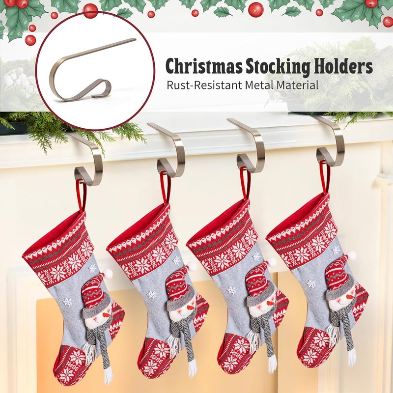 Klurent Christmas Stocking Holders for Mantle Set of 4, Lightweight Adjustable Christmas Stocking Holder Hooks Metal Fireplace Hanger for Christmas Party Decoration, Non-Slip Mantle Stocking Hooks(Bronze) - Image 5